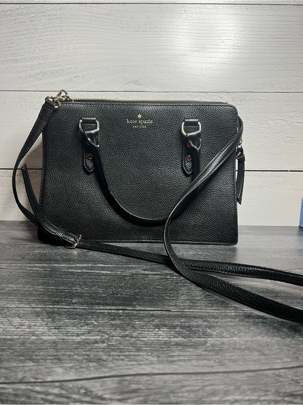 kate spade black pebbled leather crossbody satchel